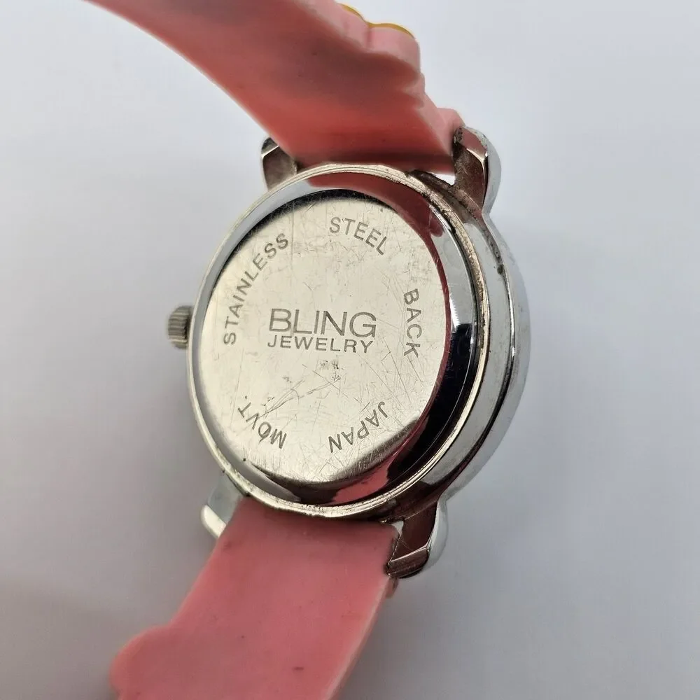 Floating Butterfly Second Hand Kids Watch 27MM White Dial Pink Bands New Battery